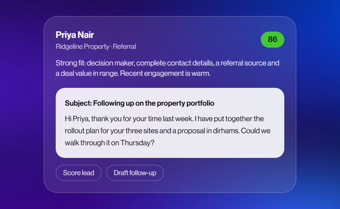 Rilt CRM: AI lead score and drafted follow-up