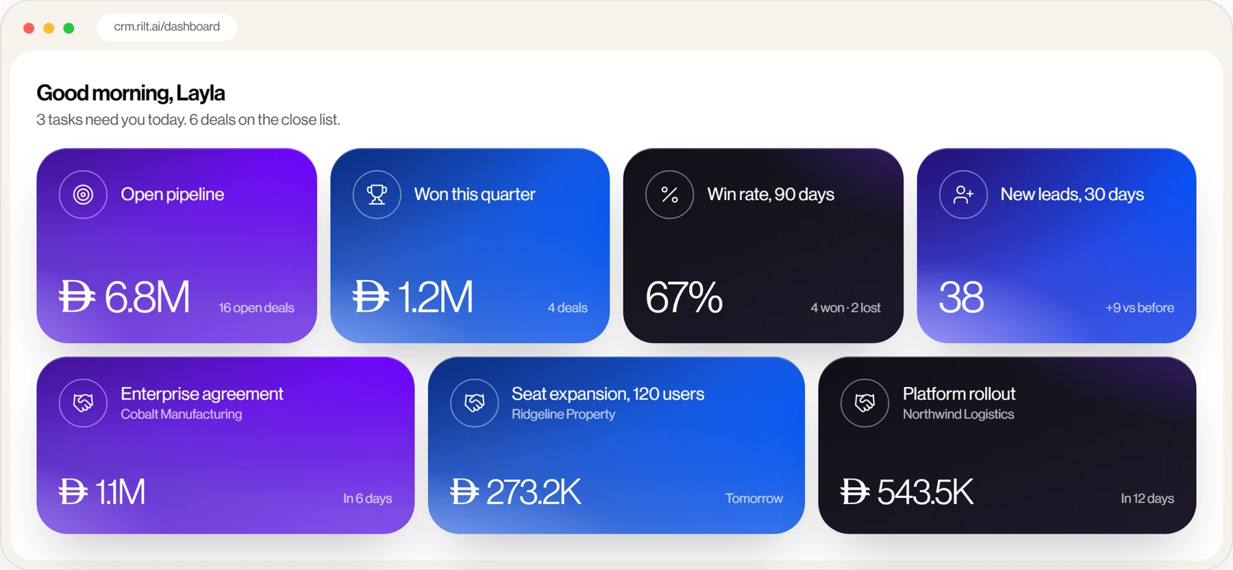 Rilt CRM screen